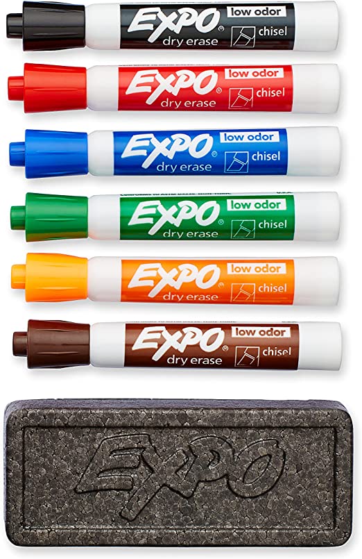 EXPO II Dry Erase Marker Organizers - STLow Odor Dry-erase Marker Organizer, 6 AST Chisel Pt Markers (80556)
