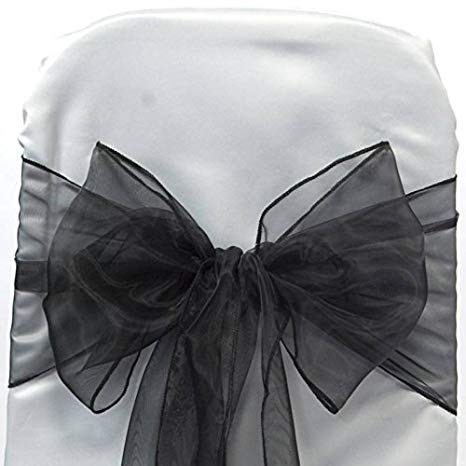 mds Pack of 100 Organza Chair Sashes Bow Sash for Wedding and Events Supplies Party Decoration Chair Cover sash -Black