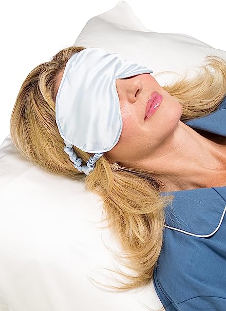 Tranquility Therapeutic 19 Momme Pure Mulberry Silk Sleep/Eye Mask with Adjustable Strap (Blue)