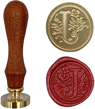Vintage Retro Classic Wooden 26 Letter A-Z Alphabet Initial Assorted Color Sealing Seal Wax Stamp (Brown-J)