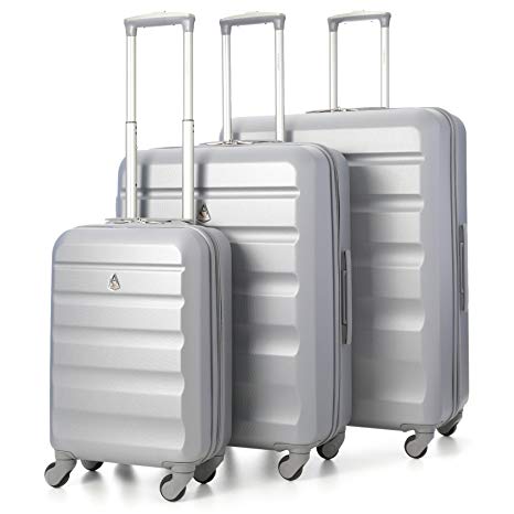 Aerolite Super Lightweight ABS Hard Shell 3 Piece Travel Luggage Suitcase Set, Silver