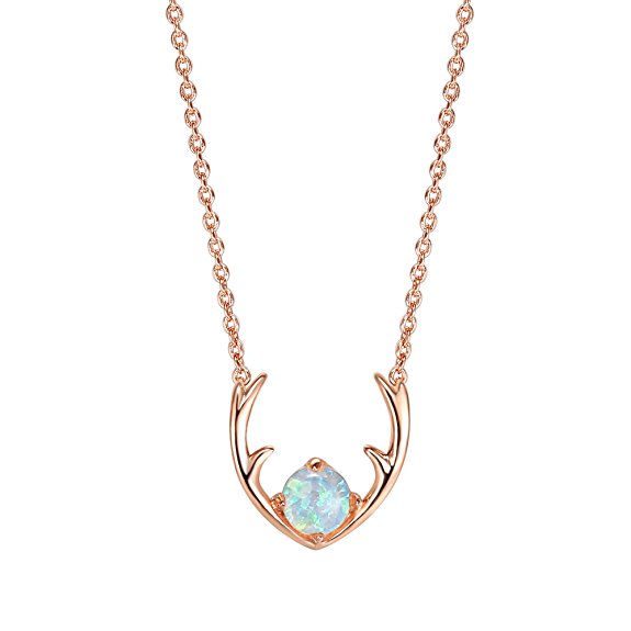 PAVOI 14K GOLD Plated Native American Jewelry Deer Antler Necklace with Created Opal 16-18"