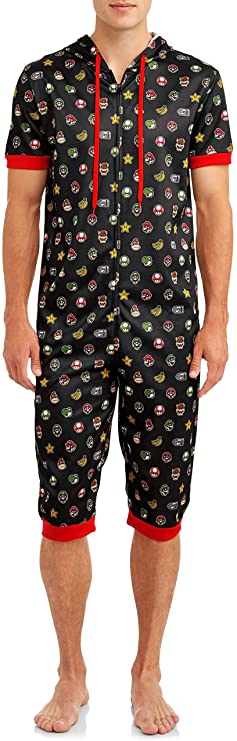 Nintendo Men's Character Onesie Pajama Crop-Leg Allover Print, Black, Size Small