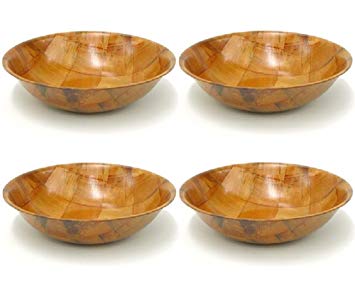 Winco WWB-10 Wooden Woven Salad Bowl, 10-Inch, Set of 4