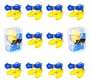JORESTECH Soft Silicone Ear Plugs, Corded, Set of 10 Pairs with 2 Carrying Case