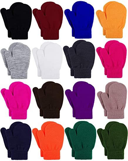 Cooraby 16 Pairs Toddler Gloves Magic Stretch Winter Mittens Soft Warm Unisex Baby Knitted Gloves