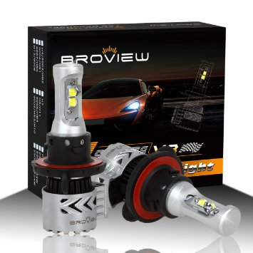BROVIEW V8 H13 LED Headlight Bulbs w Clear Arc-Beam Kit 72W 12000LM 6500K White Cree LED Headlight Conversion for Replace HID and XENON Headlights 2 Yr Warranty - 2pcsset