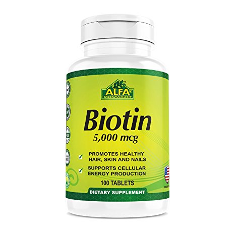 Biotin Dietary Supplement By Alfa Vitamins -5000mcg Potency Vegetarian Capsules -Supports Hair Growth, Radiant Skin & Strong Nails -Offers Energy & A Metabolism Boost For Easier Weight Management