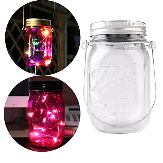 NOPTEG Solar Mason Jar Bottle Light Color Changing Fairy String Light Insert Hanging Lantern for Indoor Outdoor Parties, Evening Dinner or Valentine's day Decor(Mason Jar & Handle Included) (1 Pack)