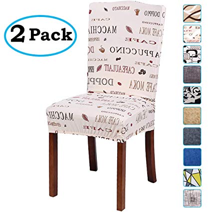 misaya Stretch Spandex Dining Room Chair Cover Removable Washable Chair Protector Flowers Painting Stool Seat Slipcover Set of 2, Letters