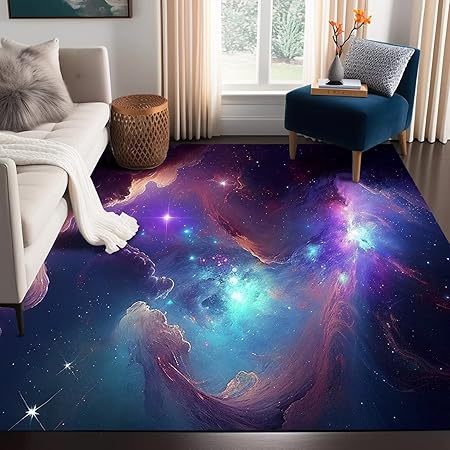 Galaxy Area Rug Bedroom Living Room for Girls Kids Boys Large Carpet Nebula Vortex Throw Rugs Purple Blue Cloud Floor Mat 71 in x 47 in