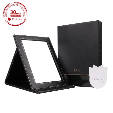 DUcareTM Black Folding Cosmetics Mirror Professional Portable Multi-used Makeup Mirror with Leather Case