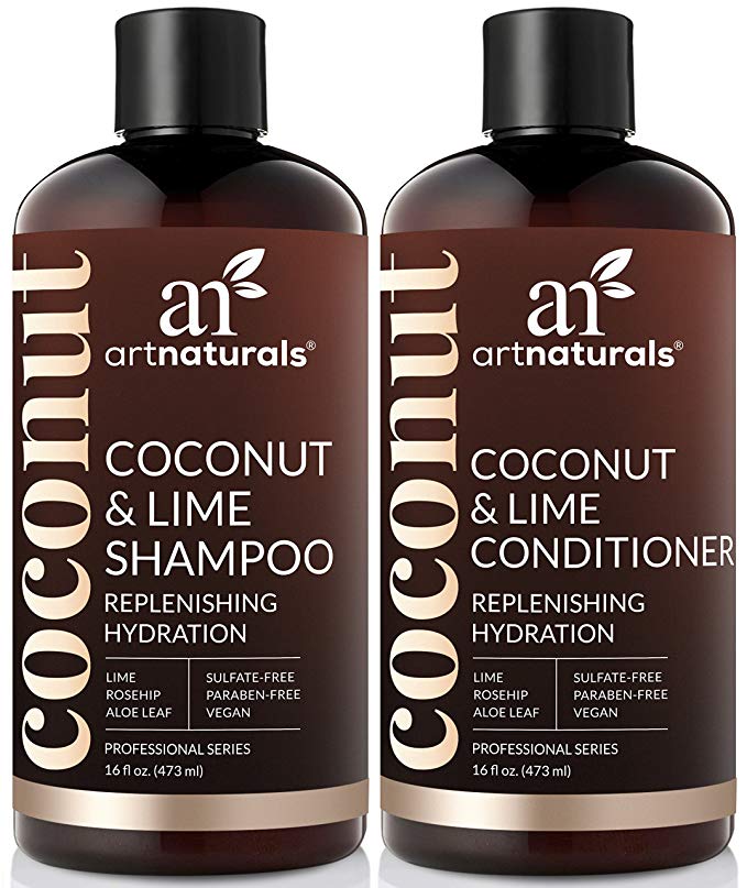 ArtNaturals Coconut-Lime Shampoo and Conditioner Set – (2 x 16 Fl Oz/473ml) - Replenishing Hydration - Deep Moisturizing For All Hair Types – Coconut, Lime, Aloe Vera and Rosehip
