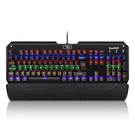 [New Year Gift Promotion] EasySMX Backlit Mechanical Gaming Keyboard Blue Switch 105 Keys N-Key Rollover Laser Printed USB Interface with Detachable Palm Rest for Gamer Typist etc.(Black)