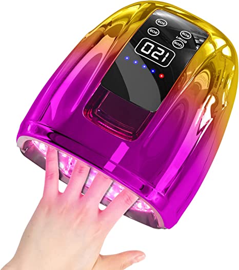 MINI LOP Cordless UV LED Nail Lamp, 90W Gel Nail Lamp Rechargeable Professional Nail Dryer UV Lights for Nails with Auto-Sensor 4 Timer (Purple Golden)