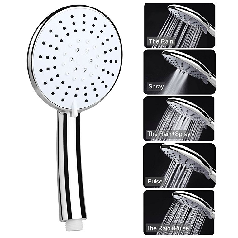 Shower Head Replacement,Etmury Handheld Shower Head 5 Spray Modes Universal Fitting Chrome Shower Head for Bathroom