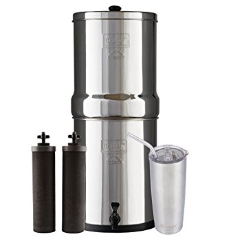 Royal Berkey Water Filter System with 2 Black Purifier Filters (3 Gallons) Bundled with 1 20 oz Stainless Steel Tumbler Cup. A powerful, simple, and cost-efficient water filter.