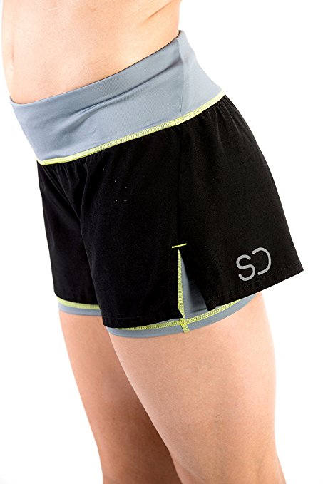 Sundried Womens Gym Shorts by Running Fitness and Training 2-In-1 Black Short Shorts