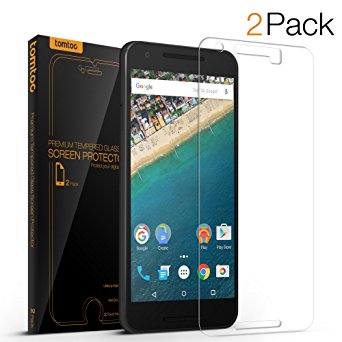 Nexus 5X Screen Protector, Tomtoc 2-Pack Premium Tempered Glass Screen Protector Film for Google LG Nexus 5X [5.2 inch] - Crystal Clear