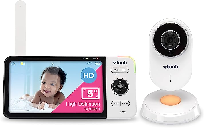 VTech VM818HD Video Monitor, 5-inch 720p HD Display, Night Light, 110-degree Wide-Angle True-Color DayVision, HD No Glare NightVision, Best-in-Class 1000ft Range, 2-Way Talk