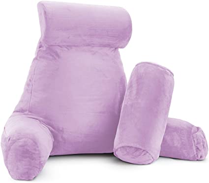 New & Improved Reading Pillow, Extra Large Shredded Foam Pillow - Neck Roll Pillow - Removable Cover - Perfect for Back Support While Gaming, Reading, or Watching TV - Set of 3 - Lavender Purple