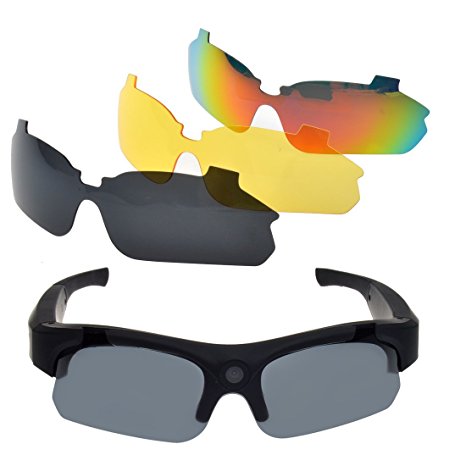 Corprit 720P Camera Big Angle 120 Degrees Video Sunglasses,8G Memory Card   Free Replaceable 2 pair lens