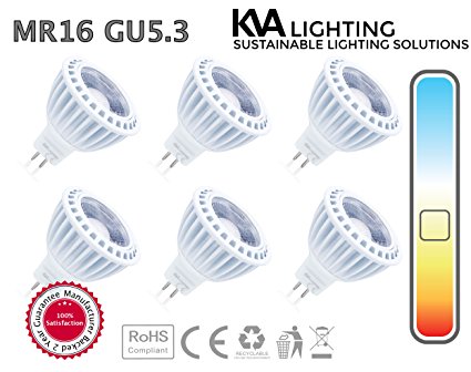 KVA LIGHTING GU5.3 MR16 LED Bulbs 12V Spotlight (6 Pack) MR16 5W True 500 LUMENS US Chipset[MR16 2700K MR16 3000K Warm White] [Non-dimmable] Living Rooms, Studies, & Track Lighting LED