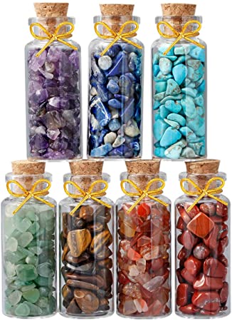 rockcloud 7 Mini Birthstone Wishing Bottles Amulets Tumbled Wicca Stone Healing Reiki Crystal Jewelry Making Home Decoration