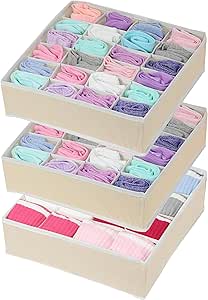 Simple Houseware Closet Drawer Organizer for Clothes, Socks and Underwear, 3 Pack, Beige