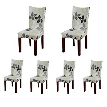 6 x Soulfeel Soft Spandex Fit Stretch Short Dining Room Chair Covers with Printed Pattern, Banquet Chair Seat Protector Slipcover for Hone Party Hotel Wedding Ceremony (Style 1)