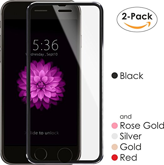 iPhone 8 Plus / 7 Plus / 6 Plus Screen Protector Glass with Titanum Edge Black [2-Pack] 5.5" by miaim