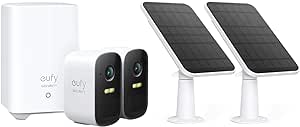 eufy Security, eufyCam 2C 2-Cam Kit & Certified eufyCam Solar Panel 2 Pack Bundle, t, Security Camera Outdoor, 1080p HD, IP67, Night Vision, No Monthly Fee