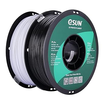 eSUN PLA  Filament 1.75mm, 3D Printer Filament PLA Plus, Dimensional Accuracy  /- 0.03mm, 1KG per Spool, 2 Spools 3D Printing Filament, Cold White   Black