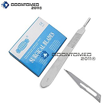OdontoMed2011® BOX OF 100 PIECES CARBON STEEL SCALPEL BLADE STERILE #11 WITH FREE HANDLE # 3