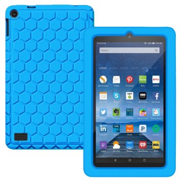 BMOUO Fire 7 2015 Case - Honey Comb Light Weight [Anti Slip] Shock Proof Silicone Protective Cover [Kids Friendly] for Fire 7 Tablet (7" Display 5th Generation - 2015 release), Blue