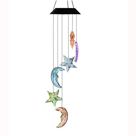 AceList Changing Color Stars and Ramadan Moon Wind Chime, Spiral Spinner Windchime Portable Outdoor Decorative Romantic Windbell Light for Patio, Deck, Yard, Garden, Home, Pathway