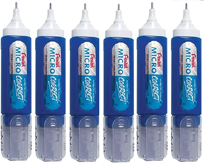 Pentel Micro Correct Correction Tipp Ex Pen White Fluid White Out Orginal Metal Tip Nib - 12ml ZL31 (Pack Of 6)