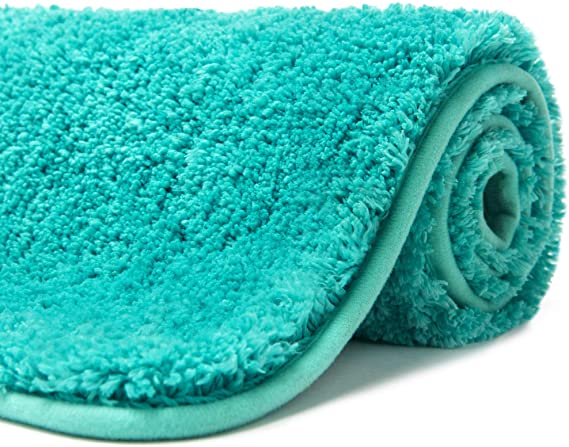 Poymecy Bathroom Rug Non-Slip Soft Water Absorbent Thick Large Shaggy Floor Mats,Machine Washable,Bath Mat,Bathroom Thick Plush Rugs for Shower (Green,32x20 Inches)
