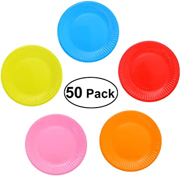 NUOLUX Birthday Party Cake Dessert Paper Plates 6" Round Disposable Paper Plate Assorted Colors, 50 Pack
