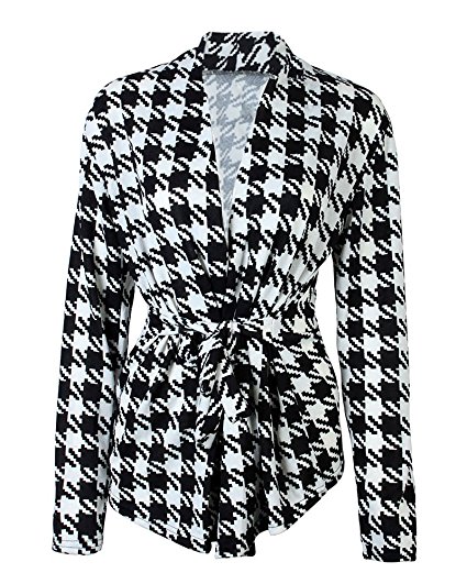 Kobwa(TM) Womens Houndstooth Pattern Coat Outwear Jacket with Keyring