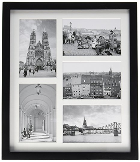 Golden State Art, 11.6x13.7 Black Photo Wood Collage Frame with REAL GLASS and White displays (5) 4x6 pictures