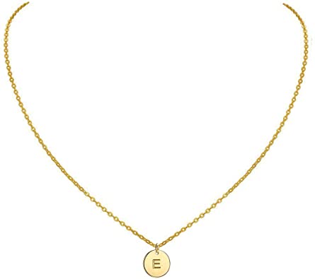 MOMOL Gold Initial Necklace, 18K Gold Plated Stainless Steel Coin Pendant Engraved Heart Letter Necklace Delicate Disc Pendant Personalized Name Necklace for Women Girls