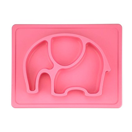 Mini Baby Placemat,kids Silicone Feeding Mat,Silivo 10"x7.7"x1" One Piece Placemat Fits Most Highchair Trays Elephant Design Dinnerware Super Self Suction Pad Non-slip Placemats Tableware (Pink)