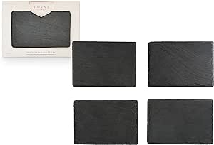 Twine Country Home Slate Stone Plates for Tapas, Appetizers & Charcuterie Platters, Gourmet Kitchen Gift Essentials, Set of 4-6.5" x 4.5", Natural