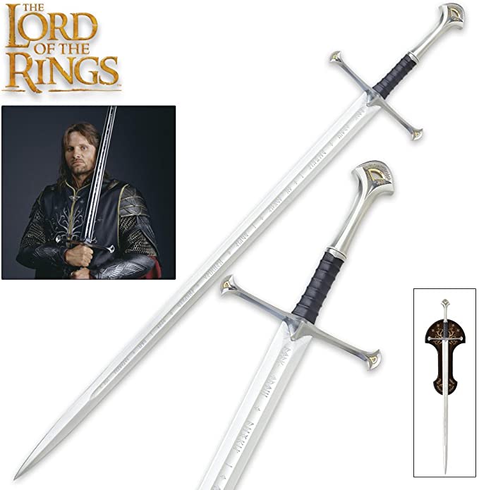 Lord of the Rings United Cutlery LOTR Anduril Sword of King Elessar with Wall Plaque - 52 7/8" Length, The Hobbit