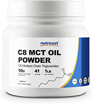 Nutricost C8 MCT Oil Powder 1LB (16oz) Vanilla Flavor - 95% C8 MCT Oil Powder, Best for Keto Diets, Non-GMO, Gluten Free