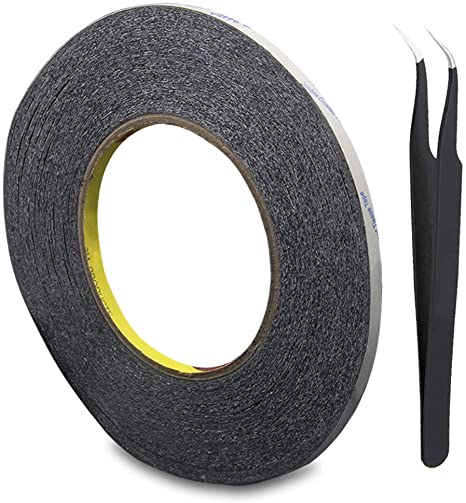 3 mm Double Sided Layer Strong Adhesive Tape 50 Meters Long Roll,Including 1 Pair of Tweezers for Smartphone Tablet Touch Screen Digitizer LCD Screen Display Repair(Black)