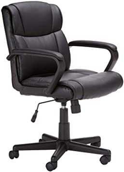 AmazonBasics Leather-Padded, Adjustable, Swivel Office Desk Chair with Armrest, Black