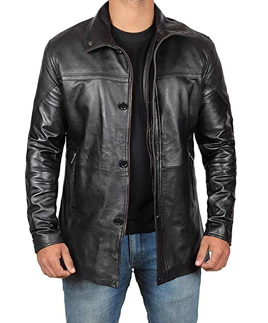 Cafe Racer Mens Leather Jacket - Black Real Lambskin Motorcycle Leather Jackets for Mens