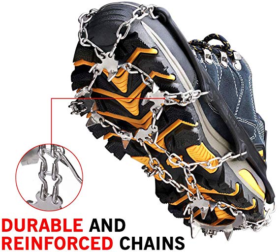 Ice Cleats Crampons Traction Snow Grips for Boots Shoes Women Men Kids Anti Slip 18 Stainless Steel Spikes Safe Protect for Hiking Fishing Walking Climbing Jogging Mountaineering Upgraded